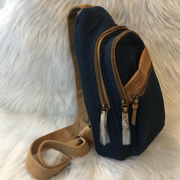 Denim & Vegan Leather Multi Pocket Side Bag - Picture 8 of 13